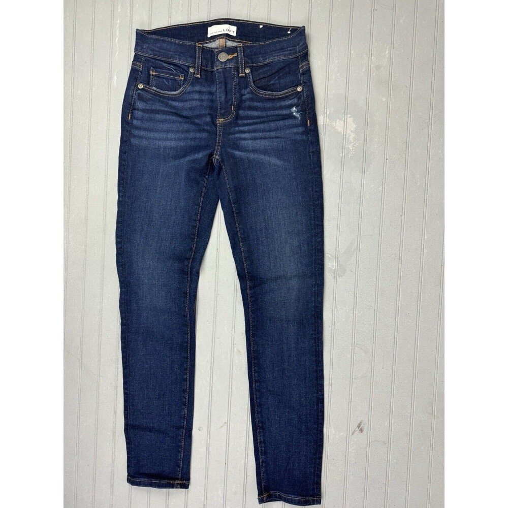 Loft Size 24 00 Womens Jeans Low Rise Skinny Dark Wash Stretch Light Distress